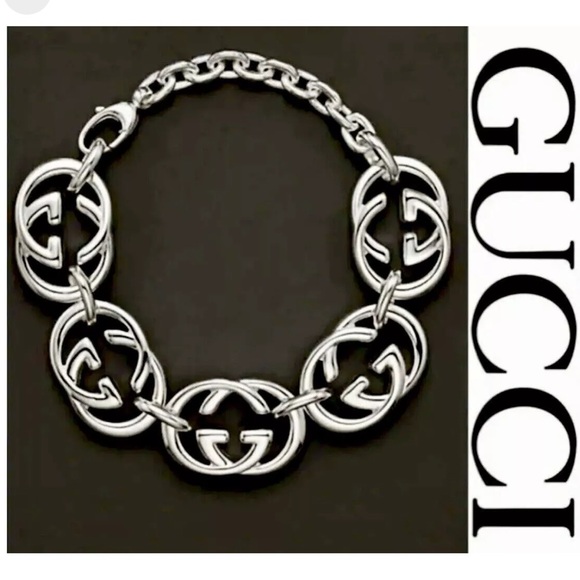 NWT AUTHENTIC GUCCI "BRITT" G LOGO INTERLOCKING GG 925 SS BRACELET NIB - Picture 2 of 9